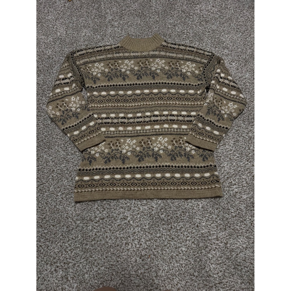 Vintage Knit Mock Neck Sweater Tan Brown Earth Tones Womens